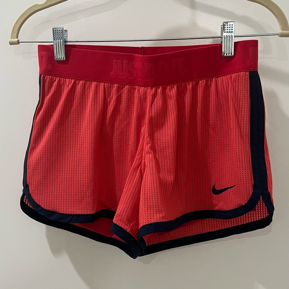 Nike Women's Vibrant Red and Black Athletic Shorts